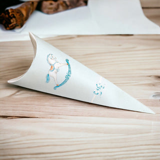 Cono porta confetti con cavalluccio a dondolo celeste 10pz