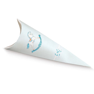 Cono porta confetti con cavalluccio a dondolo celeste 10pz