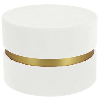 Box Tonda Grande Velluto Martellato Bianco Diam 13h x 9cm  con divisorio oro