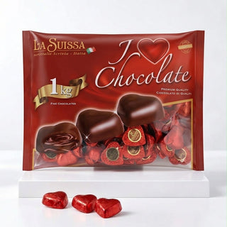 Cioccolato LaSuissa - Cuori Rossi di Cioccolato al Latte Ripieni di Morbida Crema Gianduia Senza Glutine - 1kg