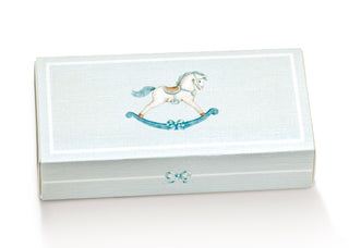 Scotton scatolina porta confetti celeste con disegno cavalluccio a dondolo 16959C 10pz