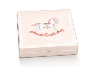 Scotton scatolina porta confetti rosa con disegno cavalluccio a dondolo 10pz