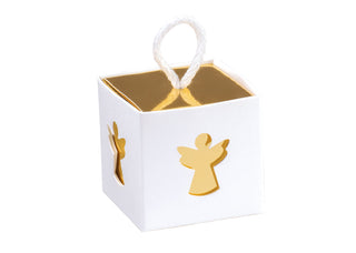 Scotton scatola quadrata con angelo e bordino oro 5x5x5 10pz