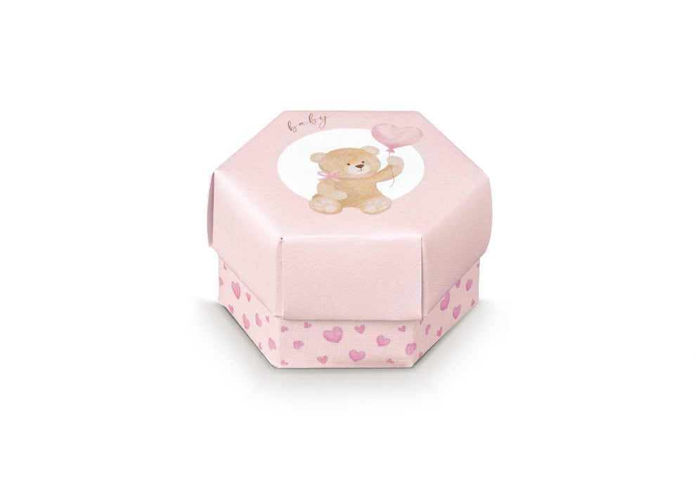 Scotton Fiorentina – 20 Scatoline Portaconfetti In Carta Pieghevoli A Forma Di Dado 10x10x10 Cm Con Orsetto Rosa