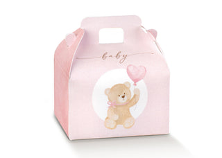 Scotton scatolina valigetta porta confetti rosa con disegno orsetto 10pz