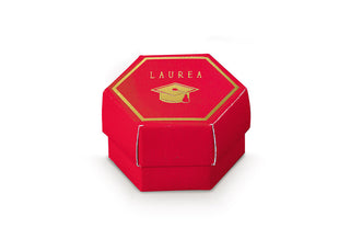 Scotton scatola esagonale graduation lino rosso con stampa a caldo 6x4cm 10pz