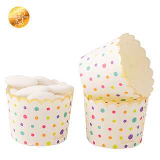 Hot Multicolored Polka Dot Baking Cups with Gold Edge - 20 pieces
