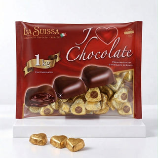 Cioccolato LaSuissa - Cuori Oro di Cioccolato al Latte Ripieni di Crema al Caramello Senza Glutine - 1kg