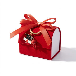 Star - 1pz Scatola Bauletto Rossa Portaconfetti Tema Laurea con Portachiavi e Fiocco incluso 7x5