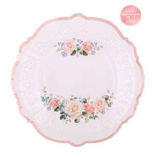 Plates with Rose Floral Decoration - 8 pieces.