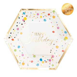 Happy Birthday Hexagonal Plates - 8 pieces