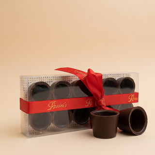 Confezione 12pz Mini Bicchieri di Cioccolato Fondente con nastro colori assortiti - 80g