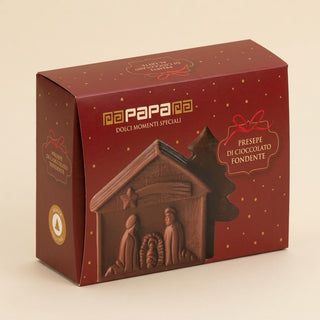 Cioccolato Papa - Astuccio Bordeaux con Presepe di Cioccolato Fondente Senza Glutine - 300g