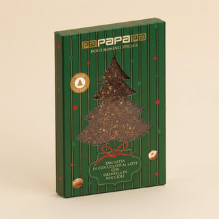Cioccolato Papa - Astuccio Verde con Tavoletta a forma di albero di Cioccolato a Latte e Granella di Nocciole Senza Glutine - 220g