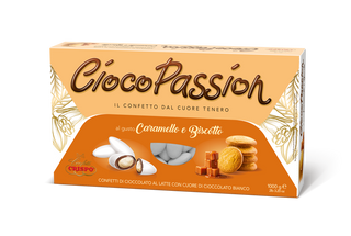Crispo CiocoPassion - Confetti al Cioccolato al latte, Ripieno Cioccolato Bianco Gusto Caramello e Biscotto -1Kg