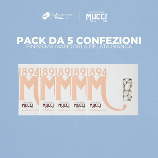 Kit Confettata Mucci Pack da 5 Confezioni Finissima Mandorla Pelata Bianca Calibro 36/37