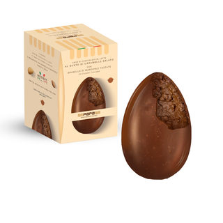 Papa – Uovo al Cioccolato al Latte con Granella di Mandorle Tostate al Caramello Salato Senza Glutine – 530g