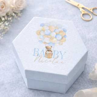 Scatolina Esagonale in Carta Martellata 200g Personalizzabile Per Ogni Evento 9,3x8x4 (MINIMO 20PZ)