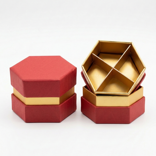 SudTime - Mini Scatola Esagonale Con Divisorio in Carta Rossa - 7.5x7.5x5.5 (MINIMO 10PZ)