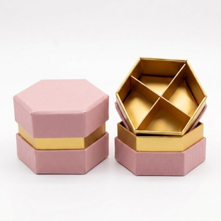 SudTime - Mini Scatola Esagonale Con Divisorio in Carta Rosa Cipria - 7.5x7.5x5.5 (MINIMO 10PZ)