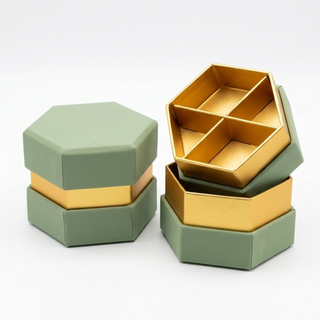 SudTime - Mini Scatola Esagonale Con Divisorio in Carta Verde Salvia - 7.5x7.5x5.5 (MINIMO 10PZ)