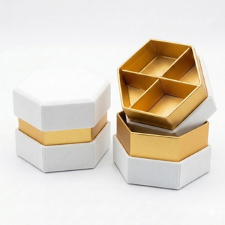 SudTime - Mini Scatola Esagonale Con Divisorio in Carta Bianco - 7.5x7.5x5.5 (MINIMO 10PZ)