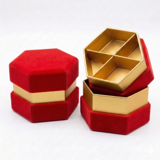 SudTime - Mini Scatola Esagonale Con Divisorio in Velluto Rosso - 7.5x7.5x5.5 (MINIMO 10PZ)