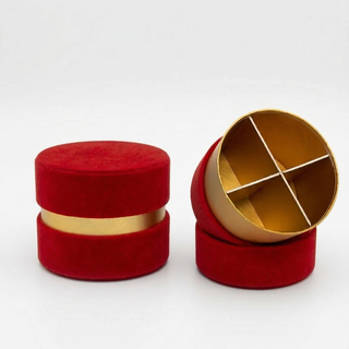 SudTime - Mini Scatola Tonda Con Divisorio in Velluto Rosso - 6,5x5,5 (MINIMO 10PZ)