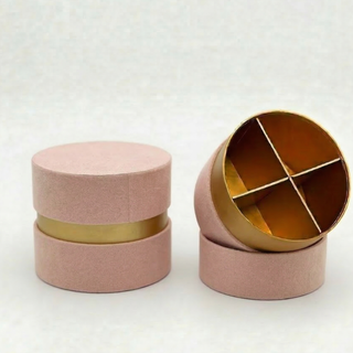 SudTime - Mini Scatola Tonda Con Divisorio in Velluto Rosa Cipria - 6,5x5,5 (MINIMO 10PZ)