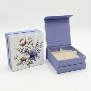 StarImport - Scatola Quadrata con Fiori Viola Flower Violet - 9x9x4 (MINIMO 6PZ)