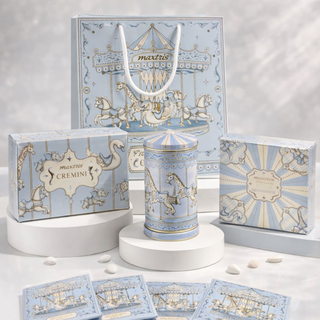 Kit Bundle Maxtris Baby Azzurro con Shopper + Vassoio Confetti + Tavoletta Cioccolato al latte e Carillon e Box Cremini