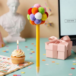 Penna Gialla con PomPom Colorato 18cm