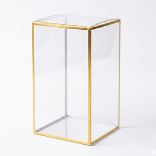 Scatolina in PVC Trasparente con Dettagli Oro e Fori Laterali – 5x5x9 cm (MINIMO 10PZ)