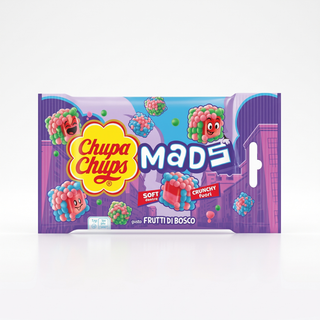 1pz Chupa Chups Mads Berries Gusto Frutti di Bosco Caramella Gommosa Copertura Croccante - 45g