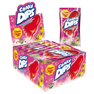 Expo Chupa Chups Crazy Dips Caramella Lecca Lecca Aroma Fragola con Polvere Effervescente - 24pz