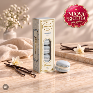 Pasticceria Maxtris - 5 Macaron Gusto Vaniglia, Celeste Carta da Zucchero, Senza Glutine - 70g