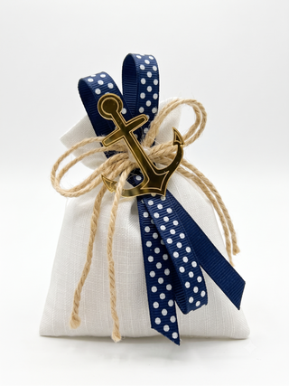 Star - Sacchetto Bianco con Nastro Pois e Ancora in Plexiglass 12pz - 11cm