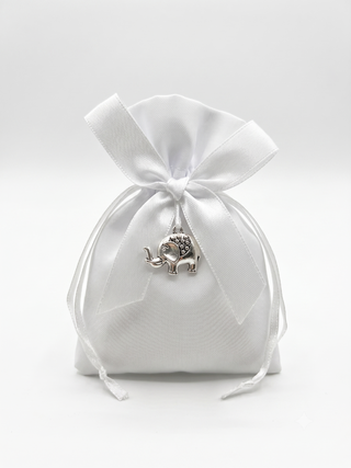 Star - Sacchetto Bianco con Fiocco e Tirante con Ciondolo Elefantino 12pz - 10x13