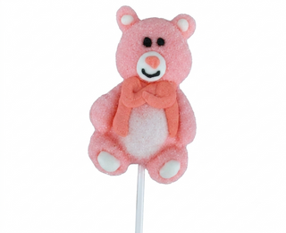 Lecca Lecca Marshmallow Orsetto Rosa con Fiocco al Gusto Fragola - 35g
