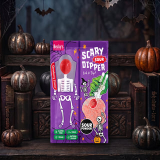1pz Lecca Lecca Halloween con Polverina Aromatizzata alla Fragola o Arancia Assortito - 40g