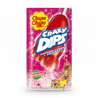 Expo Chupa Chups Crazy Dips Caramella Lecca Lecca Aroma Fragola con Polvere Effervescente - 24pz