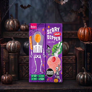 1pz Lecca Lecca Halloween con Polverina Aromatizzata alla Fragola o Arancia Assortito - 40g