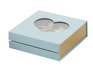 Star - Scatola Quadrata Telata con Cuore Azzurra Plexi trasparente - 13x13x4