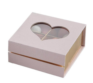 Star - Scatola Quadrata Telata con Cuore Rosa in Plexi trasparente - 9x9x4