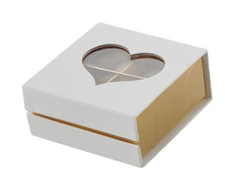 Star - Scatola Quadrata Telata con Cuore Bianca in Plexi trasparente - 9x9x4