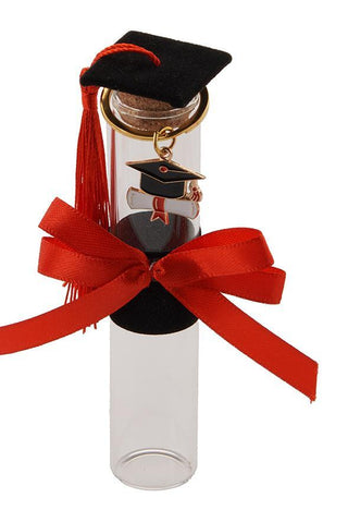 Provetta Trasparente con Capello Laurea con Nappina + Portachiavi 12cm (SCEGLI IL COLORE)