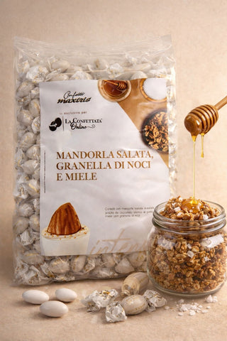 ESCLUSIVA! Confetti Maxtris Mandorla Salata, Miele e Granella di Noci Incartati Singolarmente - 1kg