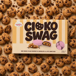 Confetti Crispo Cioko Swag - Mini Cookies ricoperti di Cioccolato al Latte Confettato, Rosa - 500g (DISPONIBILE DAL 28 AGOSTO)