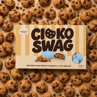 Confetti Crispo Cioko Swag - Mini Cookies ricoperti di Cioccolato al Latte Confettato, Azzurro - 500g (DISPONIBILE DAL 28 AGOSTO)