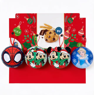 3 Palle di Natale Personaggi Assortiti Disney con Biscotti al Cioccolato